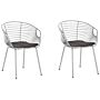 Set Of 2 Dining Chairs Silver Metal Wire Design Faux Leather Black Seat Pad