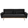 Sofa Bed Black Velvet 3 Seater Metal Legs Additional Cushions