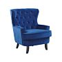 Armchair Wingback Chair Navy Blue Velvet Button Tufted Back Black Legs Nailhead Trim Elegant Chesterfield Style