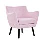 Armchair Pink Fabric Black Legs Button Back Polyester Rubberwood