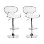 Set Of 2 Bar Chairs White Faux Leather Upholstery Footstool Swivel Gas Lift Adjustable Height