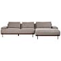 Left Hand Corner Sofa Light Brown Fabric Metal Legs 3 Seater