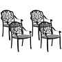 Set Of 4 Garden Chairs Black Aluminium With Vintage Cushions