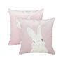 Set Of 2 Scatter Cushions Pink Velvet Polyester Fabric Bunny Pattern 45 X 45 Cm Pillows For Kids