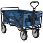 Outsunny Pull Along Cart Folding Cargo Wagon Trailer Trolley For Beach Garden Use With Telescopic Handle - Blue