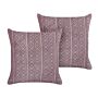 Set Of 2 Decorative Cushions Pink Velvet And Cotton 45 X 45 Cm Geometric Pattern Block Printed