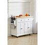 Modern Rolling Wooden Kitchen Island Cart With 2 Drawers & 4 Door Cabinet For Dining Room