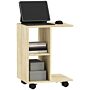 Homcom C-shape End Table Unique Storage Unit W/ 2 Shelves 4 Wheels Freestanding Home Office Furniture Cabinet Square Studio Natural