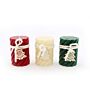 Three Twist Pillar Candles, Green, Cream & Red