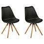 Set Of 2 Dining Chairs Black Faux Leather Seat Sleek Wooden Legs