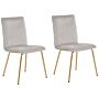 Set Of 2 Dining Chairs Grey Velvet Armless Gold Metal Legs