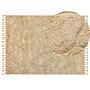 Area Rug Beige Cotton 140 X 200 Cm Geometric Pattern Carved Hand Tufted Shaggy With Tassels