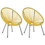 Set Of 2 Garden Chairs Yellow Pe Rattan Papasan