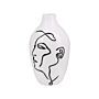 Flower Vase White Stoneware Face Motif Indoor Decoration Piece Modern Design Waterproof