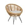 Chair Natural Rattan Light Beige Cotton Cushion Medium Resistance