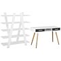 Home Office Set Grey White Engineered Wood Freestanding Shelving Unit Modern Scandinavian Study