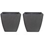 Set Of 2 Plant Pot Planters Solid Dark Grey Stone Mixture Polyresin Square 42 X 42 Cm Uv Resistant