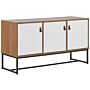 Sideboard Light Wood With White Metal Legs Rectangular Storage Cabinet Tv Stand 3 Compartments Doors 62 X 112 Cm