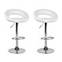 Set Of 2 Bar Stools White Faux Leather Upholstery Footstool Swivel Gas Lift Adjustable Height