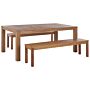 Garden Dining Set 3 Pieces Solid Eucalyptus Wood Rectangular Table 2 Benches Rustic Design