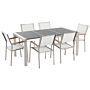 Garden Dining Set White With Flamed Basalt Table Top 6 Seats 180 X 90 Cm Triple Plate Beliani