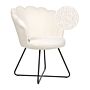 Armless Chair White Boucle Upholstery Shell Back Vintage Classic Design Black Metal Frame