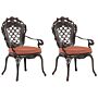 Set Of 2 Garden Dining Chairs Brown Aluminium Polyester Seat Pads Vintage Beliani