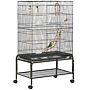 Pawhut Bird Cage With Stand, Toys, Wheels, For Canaries, Finches, Lovebirds, Parakeets, Budgie Cage With Accessories, Storage Shelf, Black