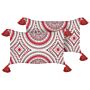 2 Scatter Cushions Red And White Cotton 30 X 50 Cm Geometric Pattern Handwoven Removable Covers With Filling Oriental Style