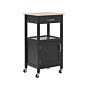 Kitchen Trolley Black And Light Wood Top 60 X 48 X 91 Cm Cabinet Towel Rack 1cutlery Drawer Casters