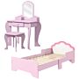 Zonekiz Wooden Kids Bedroom Furniture Set With Kids Dressing Table, Stool, Bed, For 3-6 Years, Cloud-design