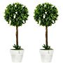 Homcom Set Of 2 Decorative Artificial Plants Ball Trees With Flower For Home Decor, 60cm,white