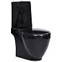 Vidaxl Wc Ceramic Toilet Bathroom Round Toilet Bottom Water Flow Black