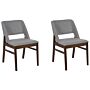 Set Of 2 Dining Chairs Dark Wood And Grey Polyester Fabric Rubberwood Legs Retro