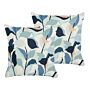 Set Of 2 Garden Cushions Blue Polyester 45 X 45 Leaf Pattern Modern Outdoor Decoration Water Resistant