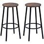 Homcom Set Of 2 Bar Chairs With Round Footrest And Steel Legs,industrial Bar Stools, Rustic Brown