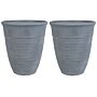 Set Of 2 Plant Pots Planter Solid Grey Stone Mixture Polyresin Square Ø 50 Cm All-weather