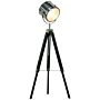 Homcom Industrial Style Adjustable Tripod Floor Lamp, Searchlight Lamp With Wooden Legs And Steel Lampshade, 110-155cm, Black