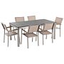 Garden Dining Set Beige With Flamed Granite Table Top 6 Seats 180 X 90 Cm