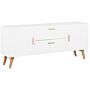 Sideboard White 2 Drawers 2 Cabinets Oak Legs