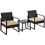 Outsunny Pe Rattan Garden Furniture 3 Pcs Patio Bistro Set Weave Conservatory Sofa Coffee Table And Chairs Set Beige