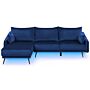 Corner Sofa Navy Blue Velvet With Led Lights Right Hand L-shaped 3 Seater With Chaise Longue Metal Legs