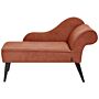 Chaise Lounge Red Polyester Fabric Upholstery Black Wood Legs Right Hand