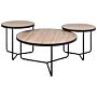 Set Of 3 Coffee Tables Light Wood Tabletop Black Metal Legs Round Various Sizes Living Room Furniture Beliani