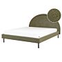 Bed Olive Green Boucle Polyester Fabric Eu King Size 5ft3 Slatted Base Half-round Headboard