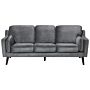 Sofa Grey 3 Seater Velvet Wooden Legs Classic