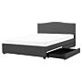 Bed Frame Grey Polyester Upholstered Drawer Storage 5ft3 Eu King Size Traditional Design