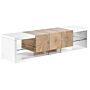 Tv Stand White Light Wood Mdf Tempered Glass 160 Cm Up To 70ʺ Drawer Shelves