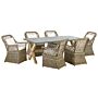 Garden Dining Set Natural Concrete Table 6 Rattan Wicker Chairs With Cotton Cushions Beliani