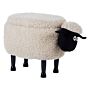 Kids Animal Stool Beige Faux Fur Footstool With Storage Wooden Legs Children Seat